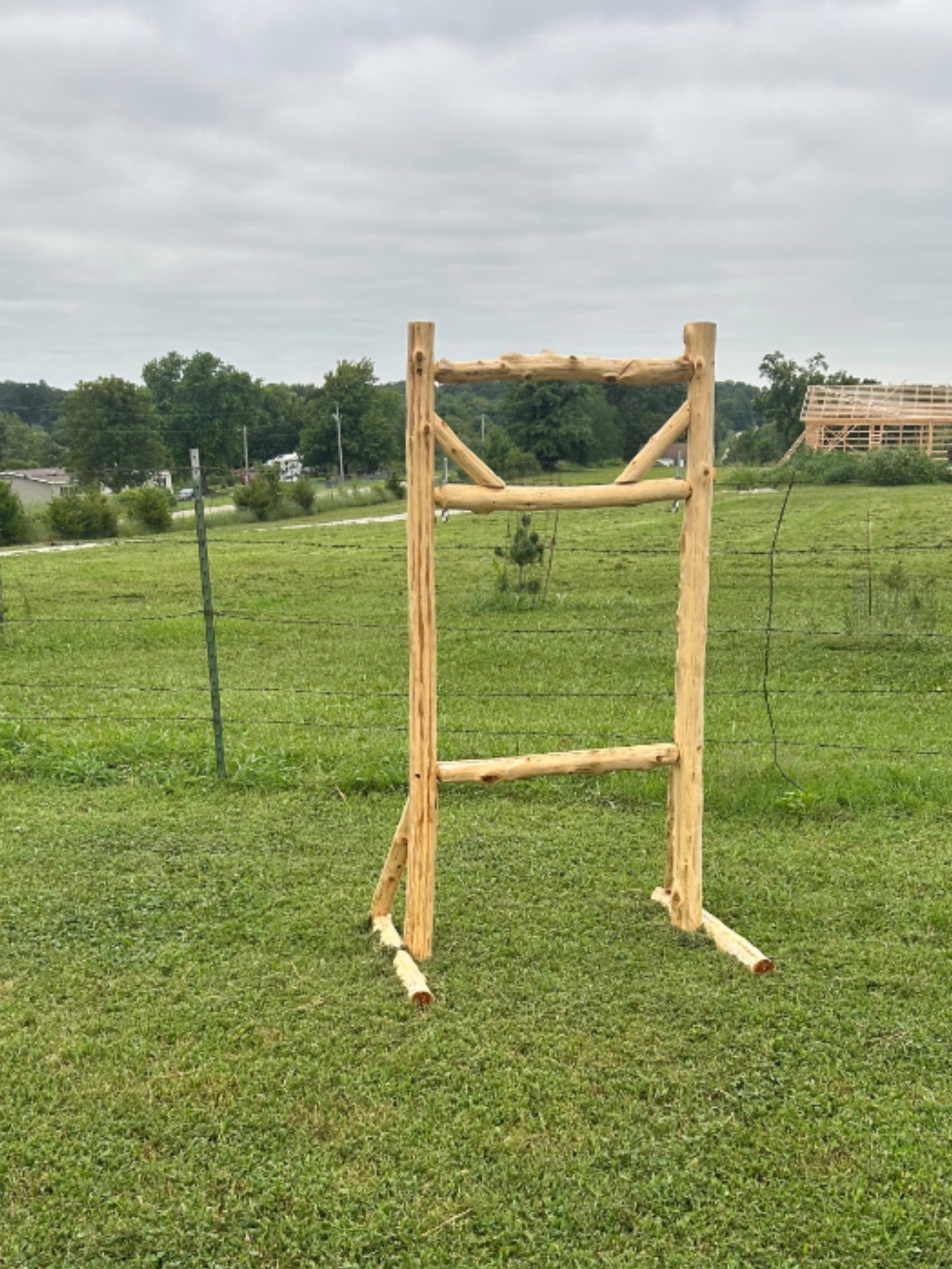 Cedar archery target stand outdoors
