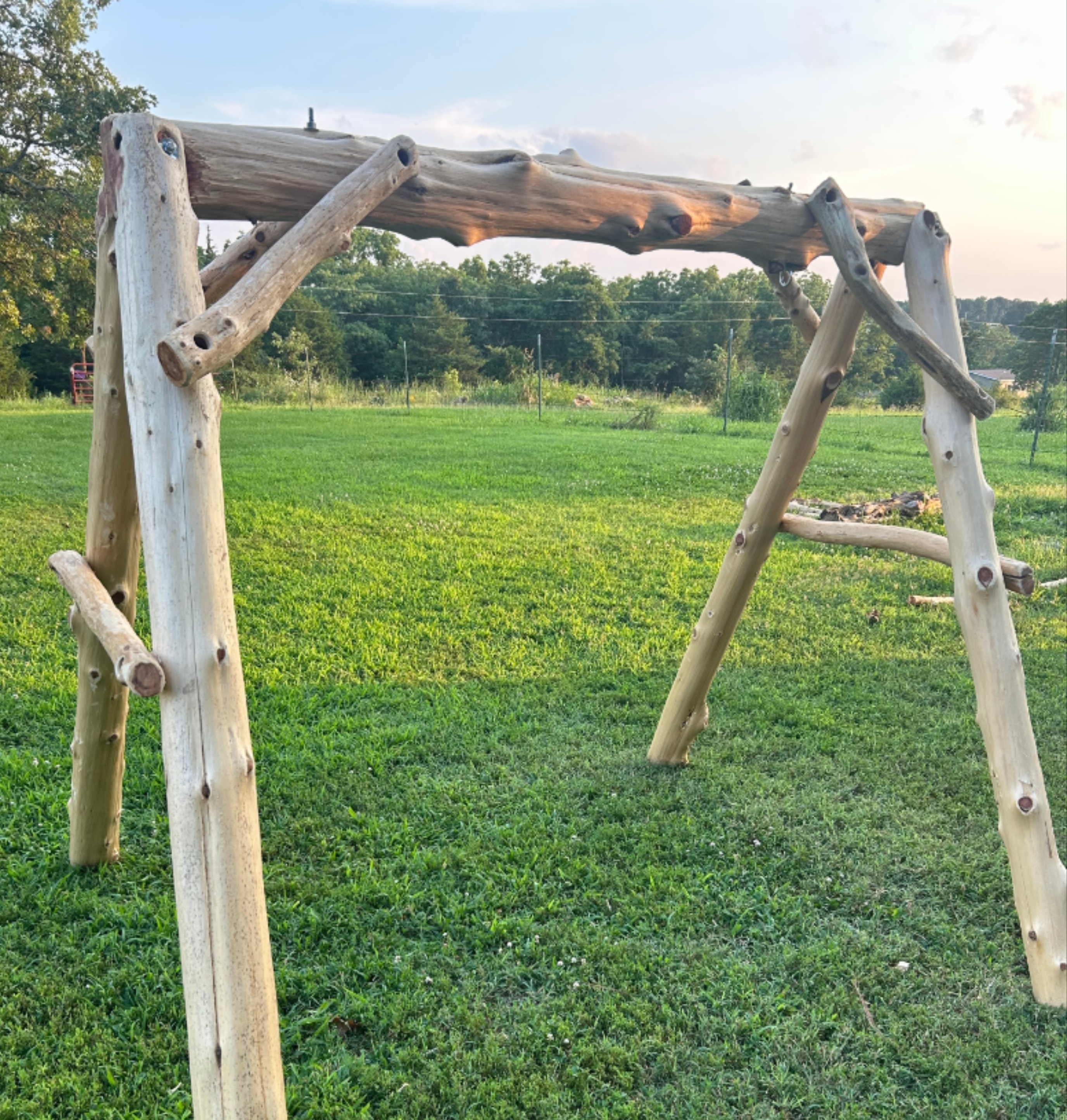 Handcrafted cedar A-frame swing
